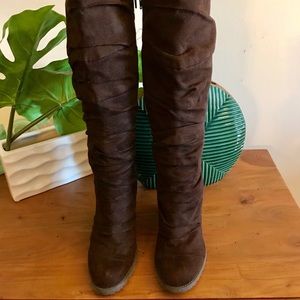 Brown Over-The-Knee Suede Boots